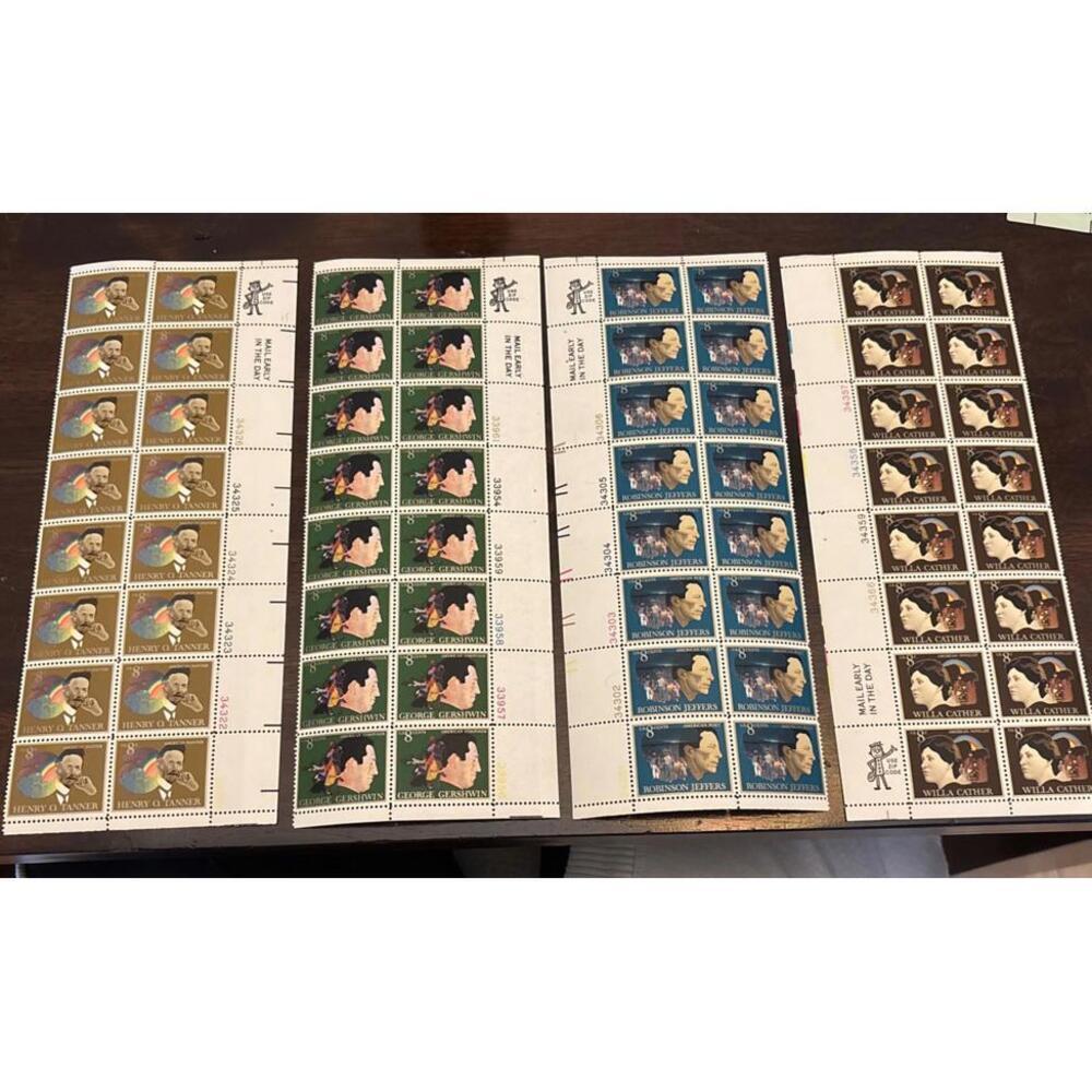 8¢ American Arts Series MNH Blocks – Tanner, Gershwin, Jeffers, Cather